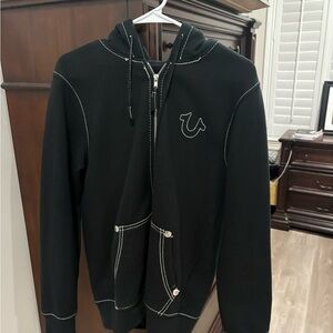 True Religion Black Hoodie with White Stitching